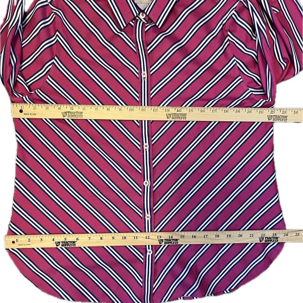 Chico’s No- Iron Pink Striped Button-Up Shirt size L - Picture 11 of 15